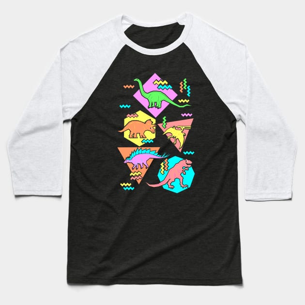 Nineties Dinosaur Pattern Baseball T-Shirt by chobopop